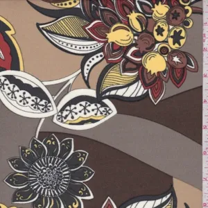 2 YD PC-Timber/Olive Stylized Floral Silk Jersey Knit Fabric
