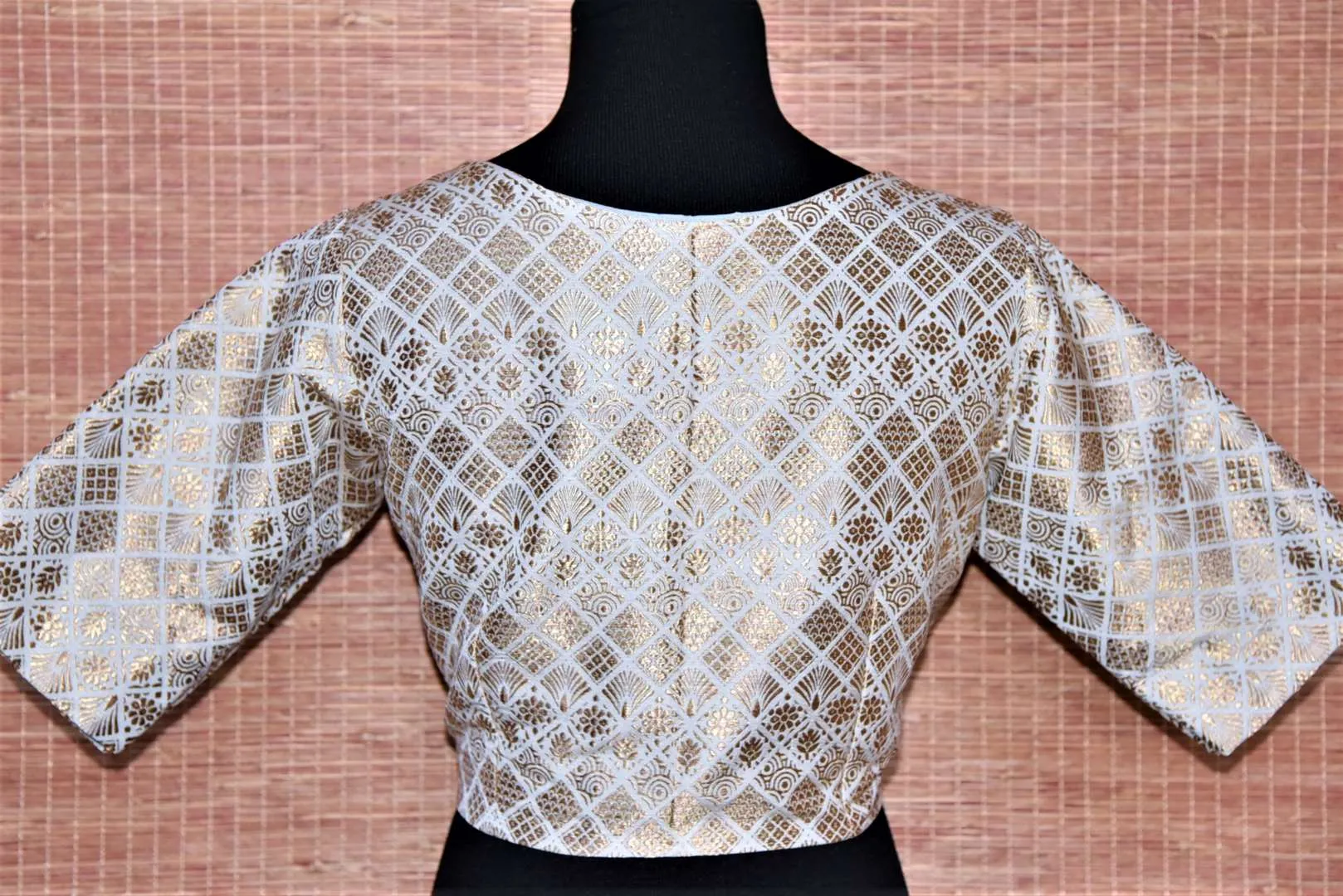 404078 Powder Blue Readymade Banarasi Silk Saree Blouse