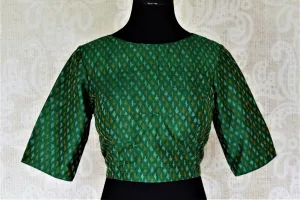 404274 Dark Green Silk Ikkat Sari Blouse with KeyHole Back