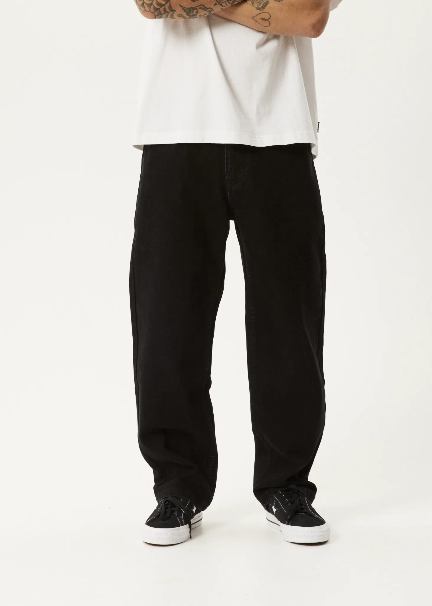 AFENDS Mens Ninety Two's - Denim Relaxed Jeans - Washed Black