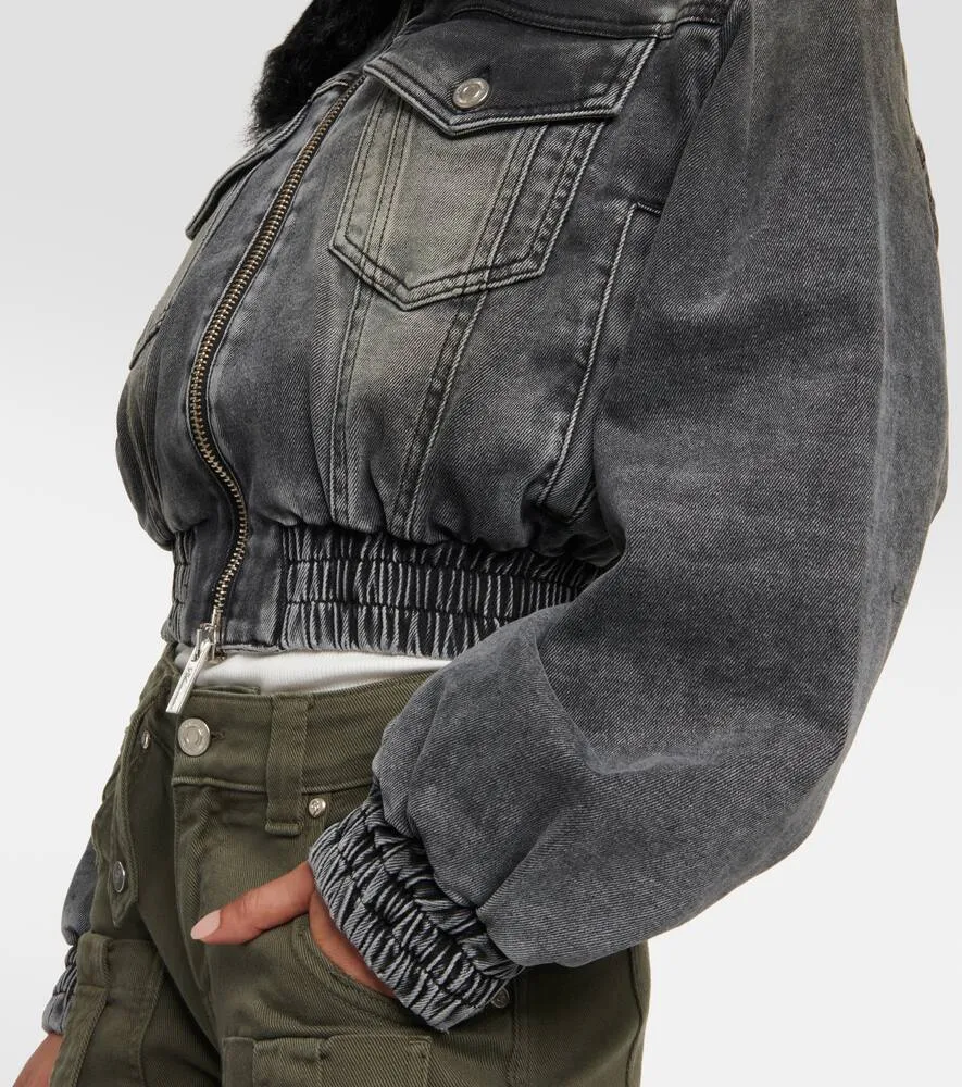 Blumarine Faux fur-trimmed denim jacket