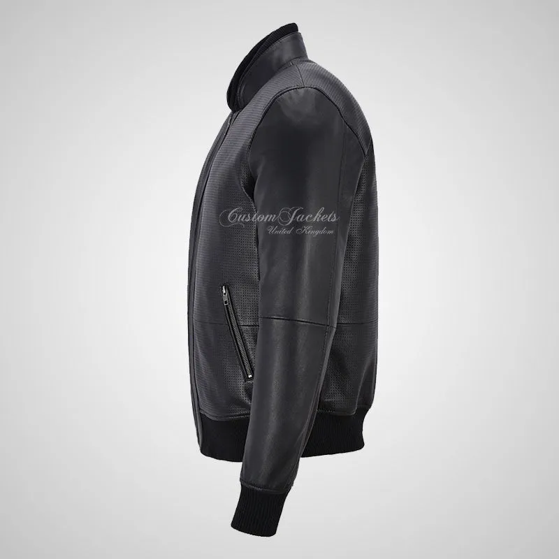 CLARINGTON Perforated Leather Bomber Jacket Soft Leather
