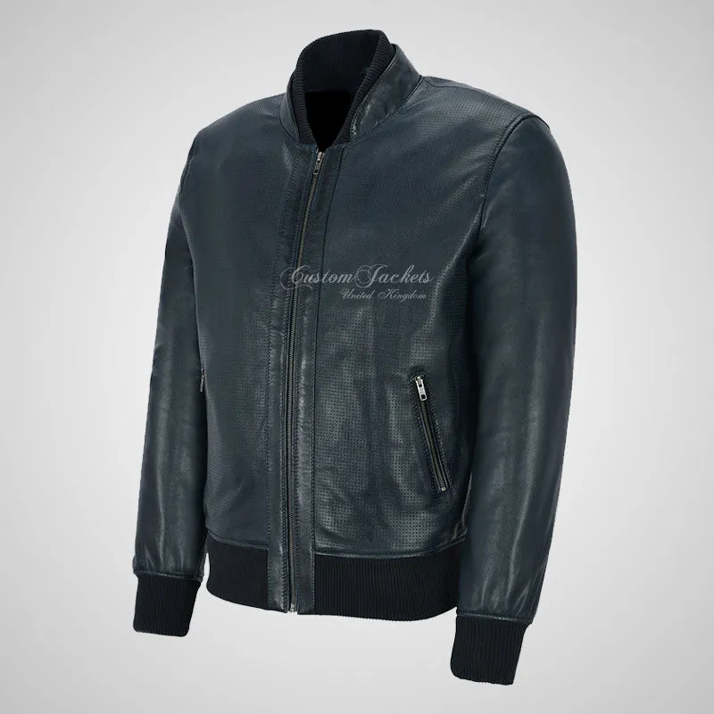 CLARINGTON Perforated Leather Bomber Jacket Soft Leather