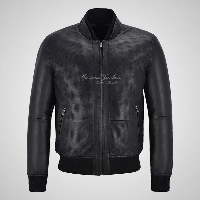 CLARINGTON Perforated Leather Bomber Jacket Soft Leather