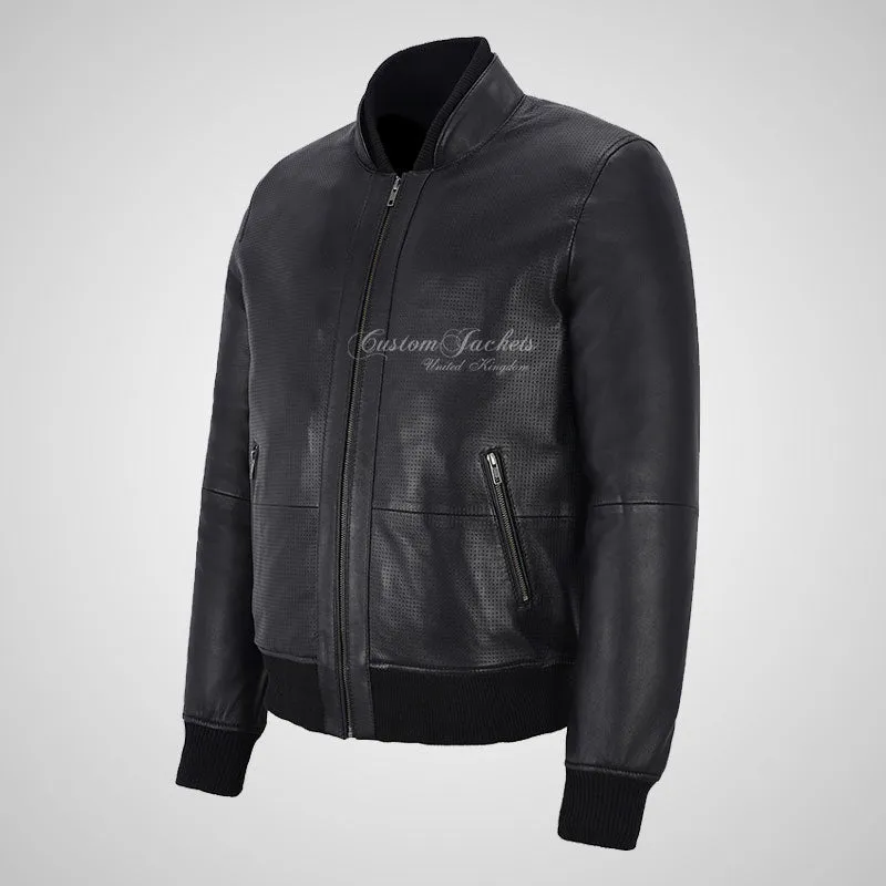 CLARINGTON Perforated Leather Bomber Jacket Soft Leather