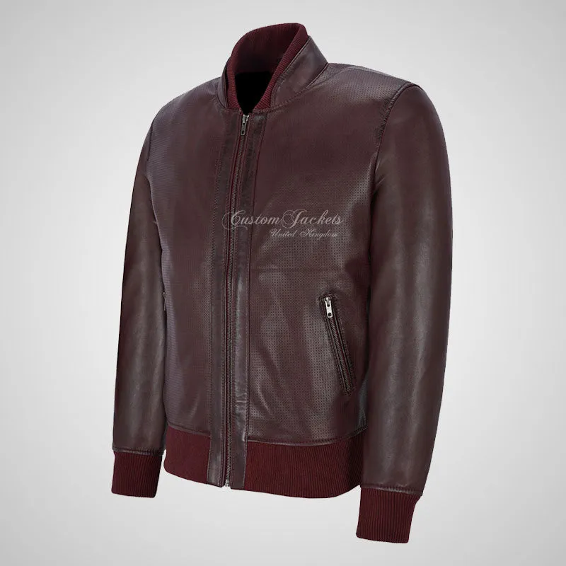 CLARINGTON Perforated Leather Bomber Jacket Soft Leather