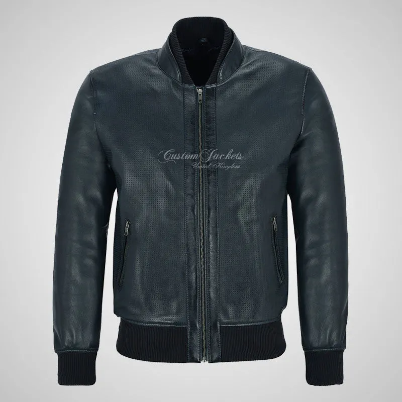CLARINGTON Perforated Leather Bomber Jacket Soft Leather