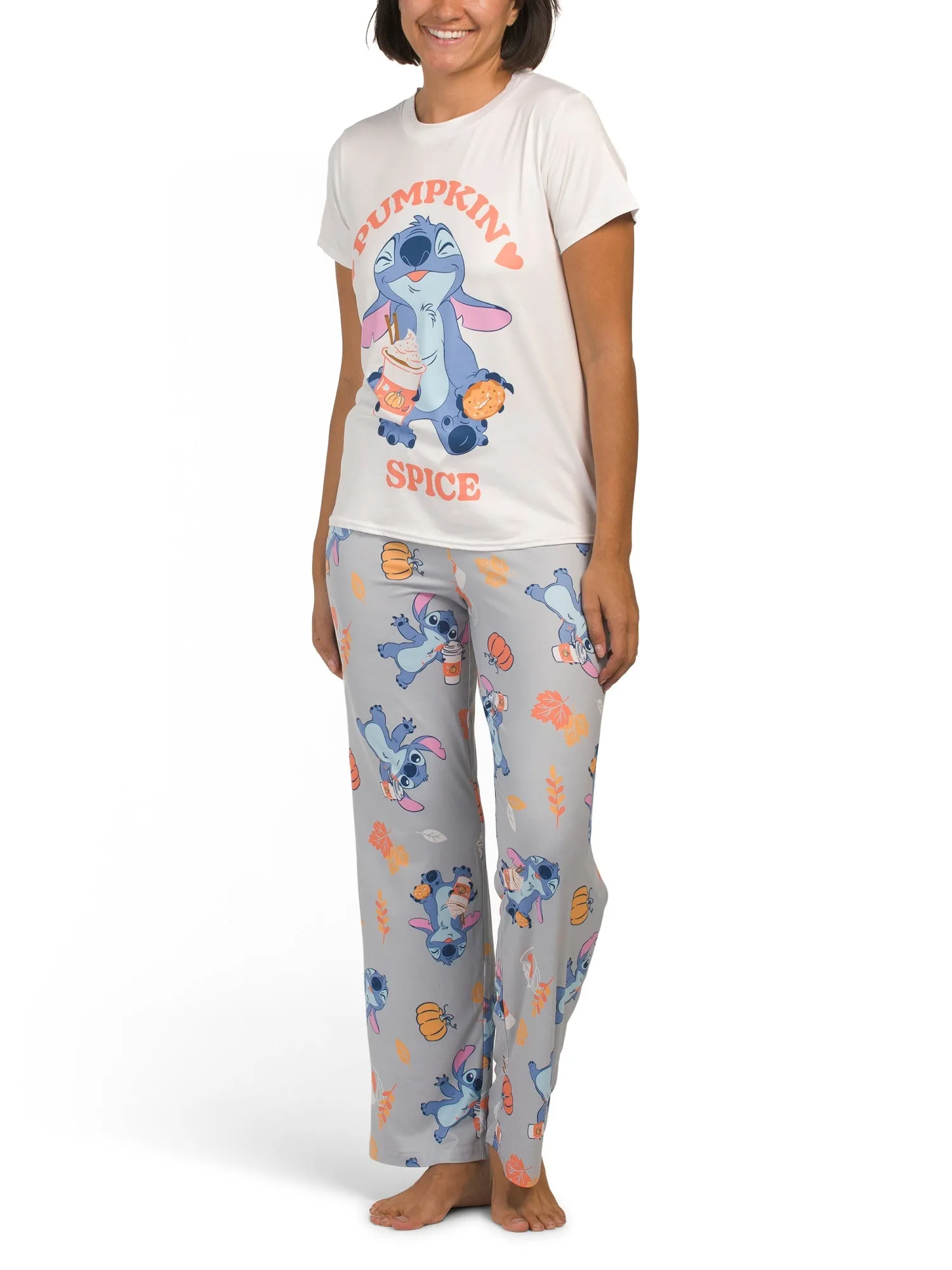 Disney Stitch Pumpkin Spice Women's Pajama Set, Cream