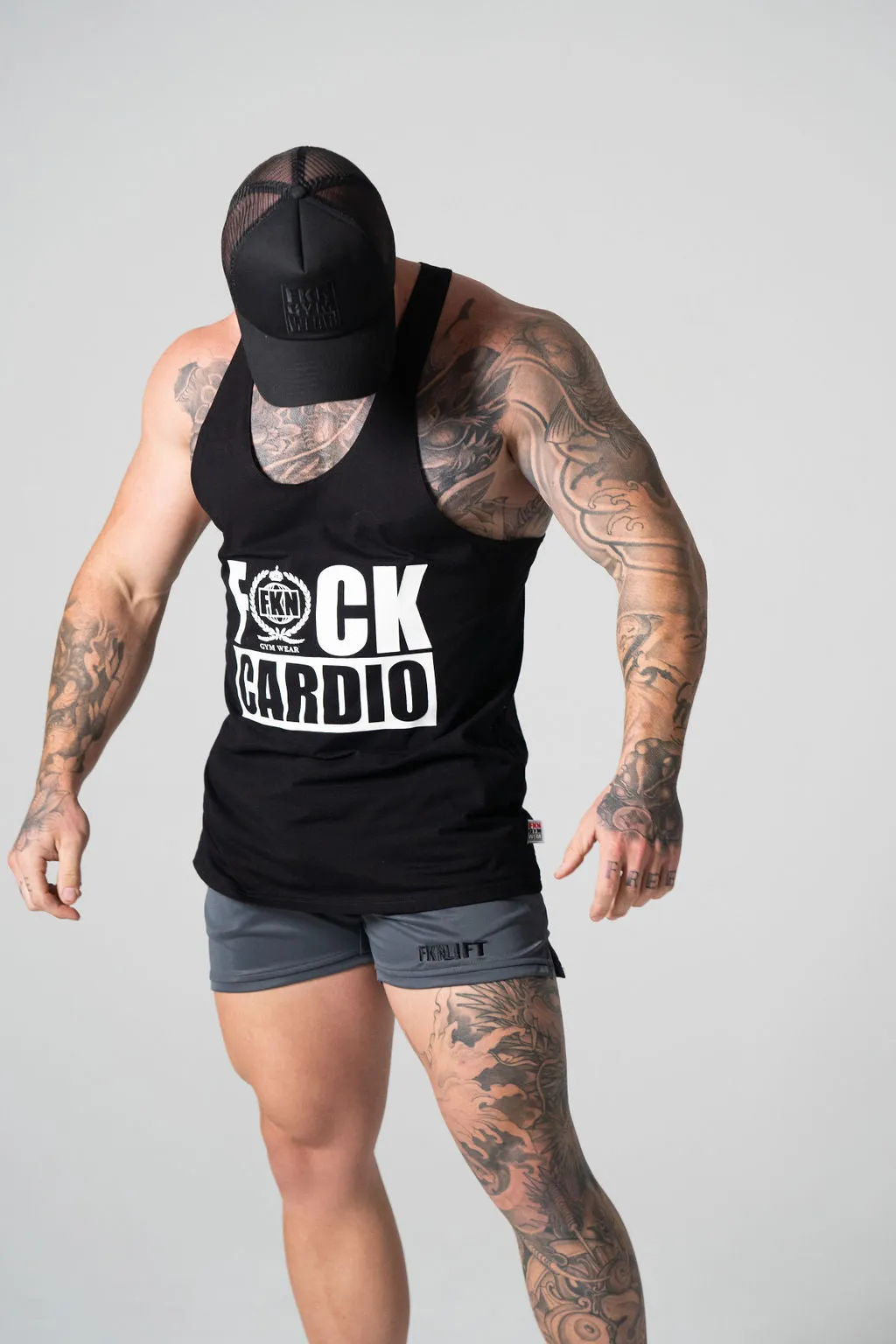 FUCK CARDIO | Men's Gym Stringer | Black