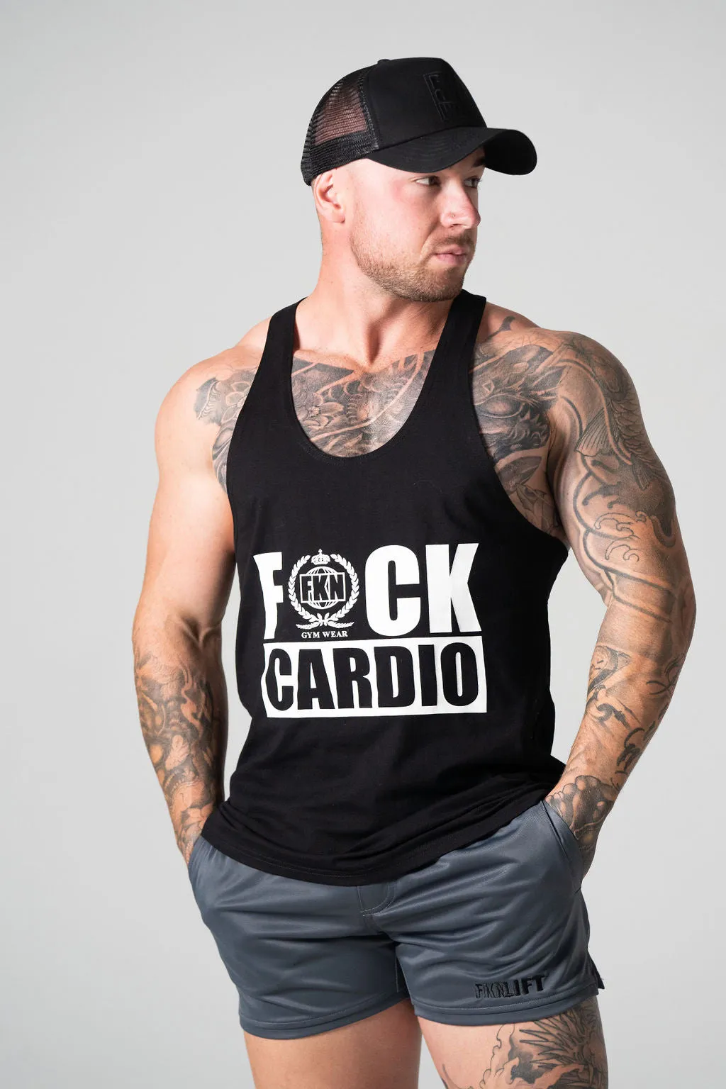 FUCK CARDIO | Men's Gym Stringer | Black