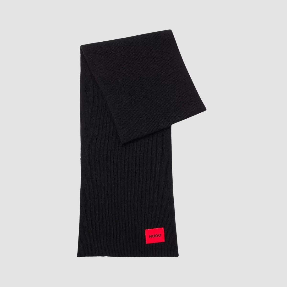 Hugo Boss mens zaff ribbed scarf in black wool blend