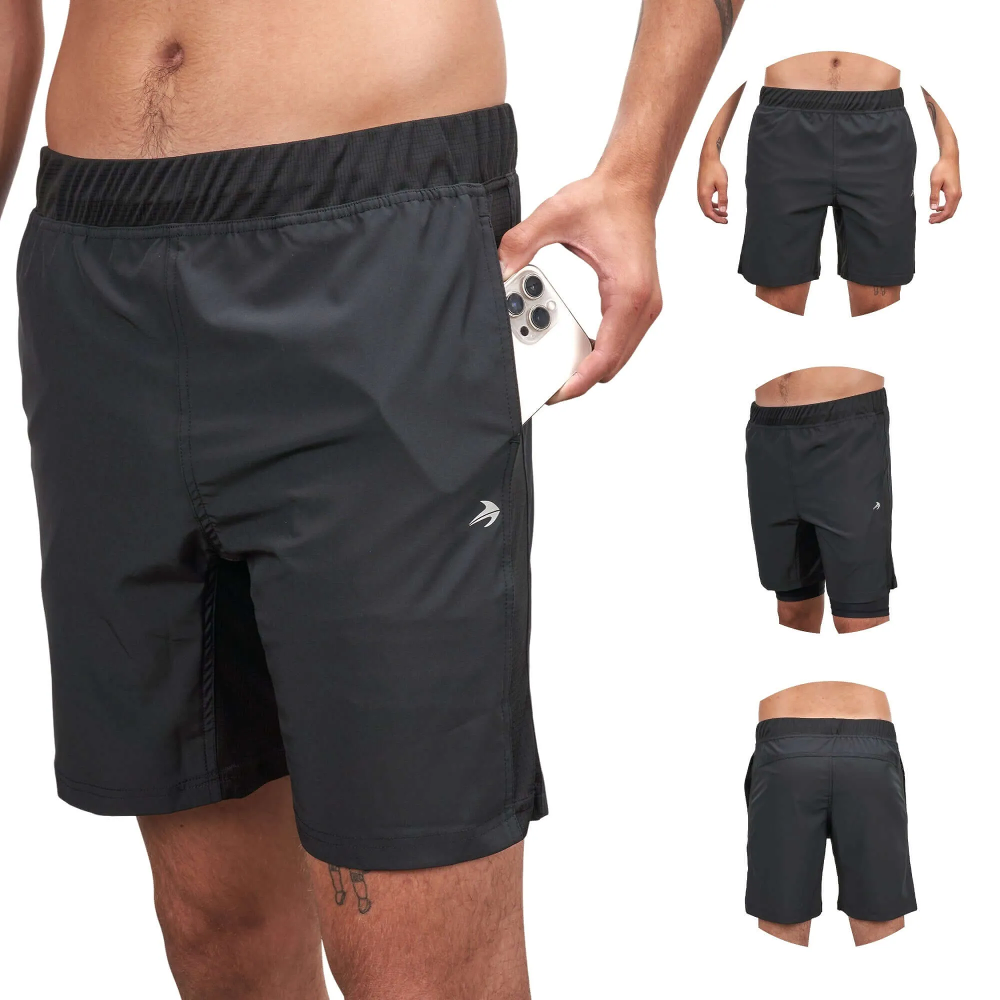 Men's 7" Linerless Gym Athletic Shorts - Black