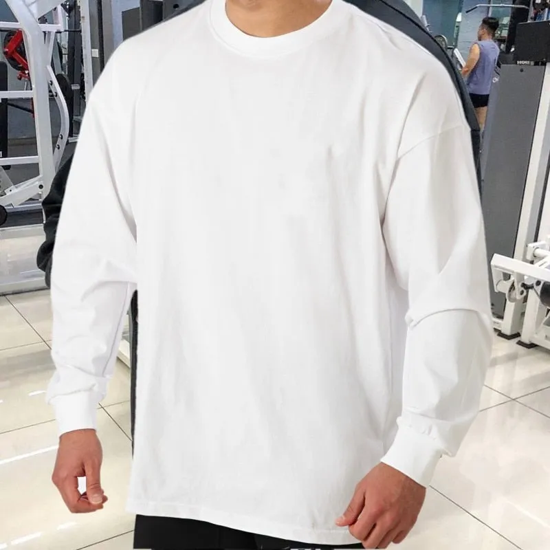 Mens Long Sleeve T Shirts Fitness Running Shirts Cotton Loose Sweatshirts