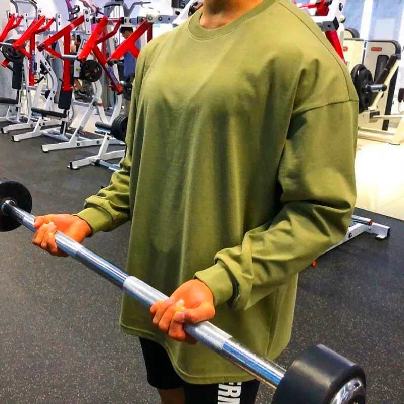 Mens Long Sleeve T Shirts Fitness Running Shirts Cotton Loose Sweatshirts