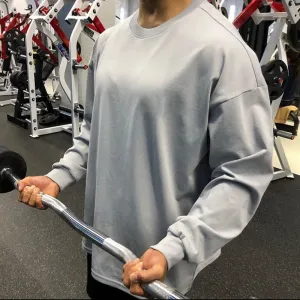 Mens Long Sleeve T Shirts Fitness Running Shirts Cotton Loose Sweatshirts