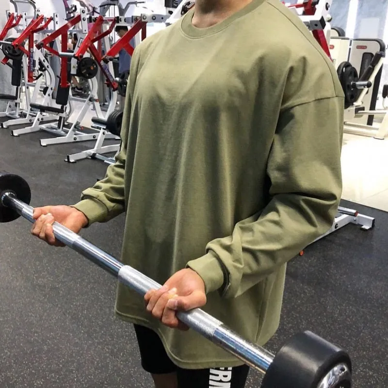 Mens Long Sleeve T Shirts Fitness Running Shirts Cotton Loose Sweatshirts