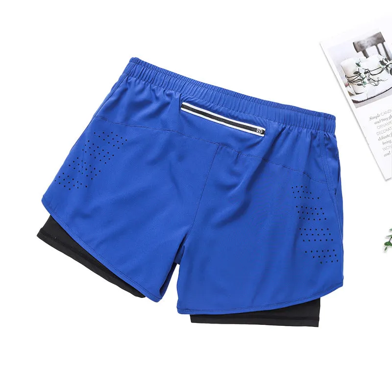Men's quick-drying breathable fitness double-layer sports shorts