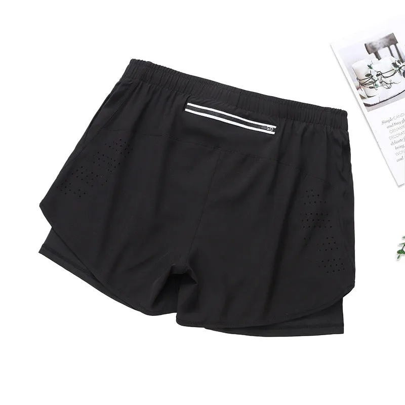 Men's quick-drying breathable fitness double-layer sports shorts