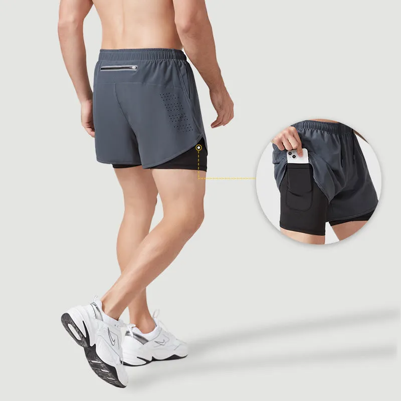 Men's quick-drying breathable fitness double-layer sports shorts