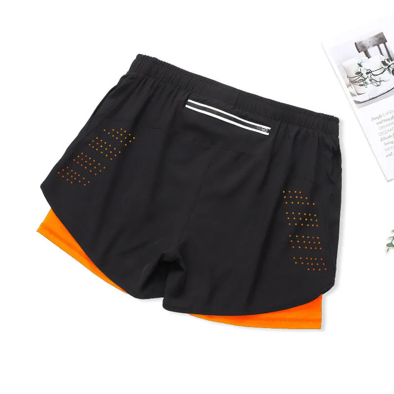 Men's quick-drying breathable fitness double-layer sports shorts
