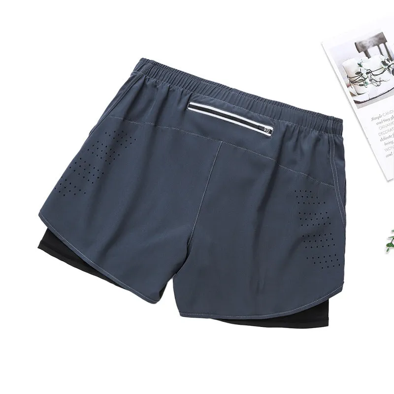 Men's quick-drying breathable fitness double-layer sports shorts