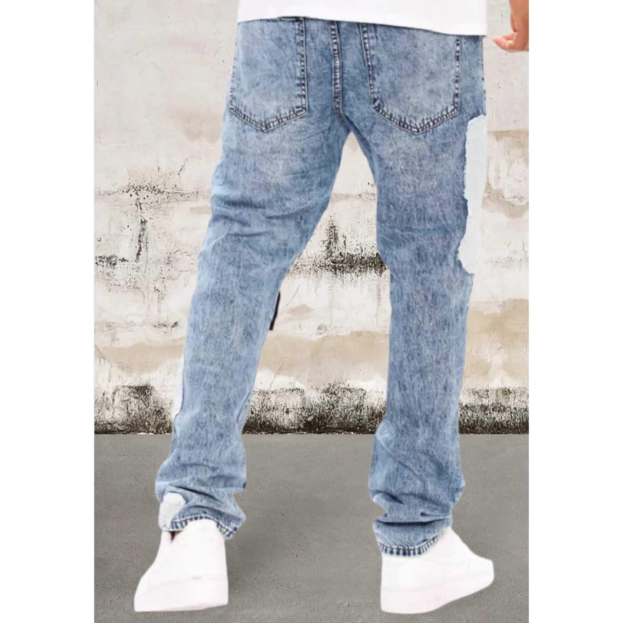 Mens Straight Leg Denim Patch Jeans