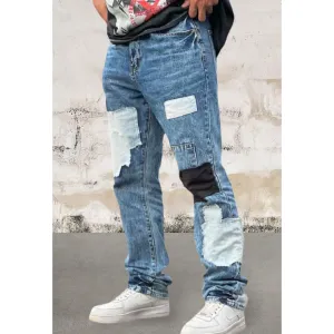 Mens Straight Leg Denim Patch Jeans