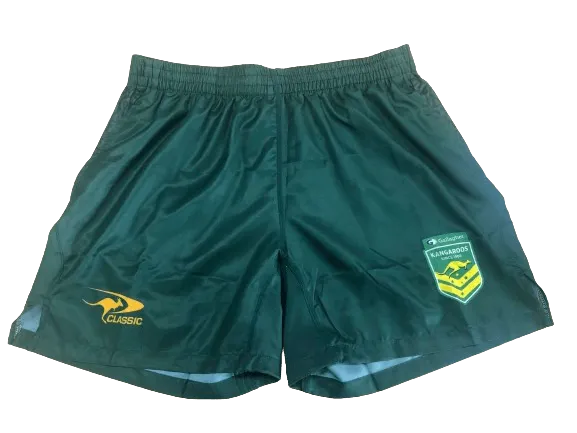 NRL 2024 Gym Shorts - Australian Kangaroos - Green - MENS - CLASSIC