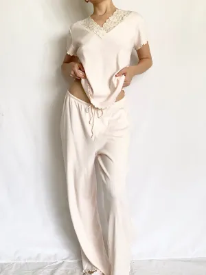 Pink Lace Trim Ralph Lauren Pajama Set (M)