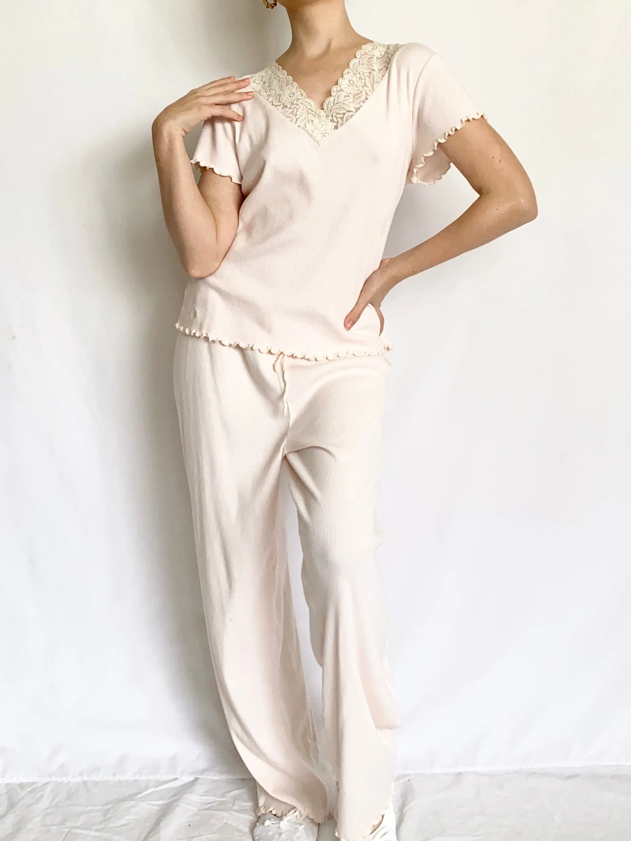 Pink Lace Trim Ralph Lauren Pajama Set (M)