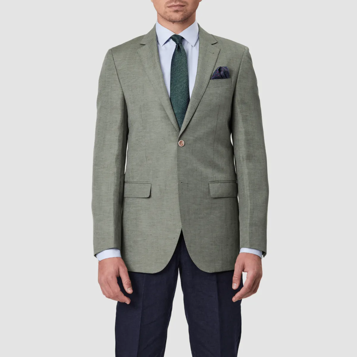 Savile Row Slim Fit Abram Sports Jacket in Green Linen Blend