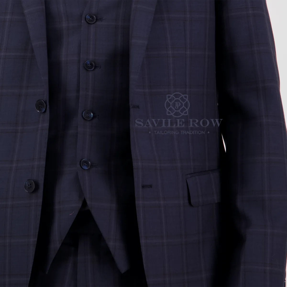 Savile Row Tailored Fit Mens Abram Checked Suit in Midnight Pure Wool
