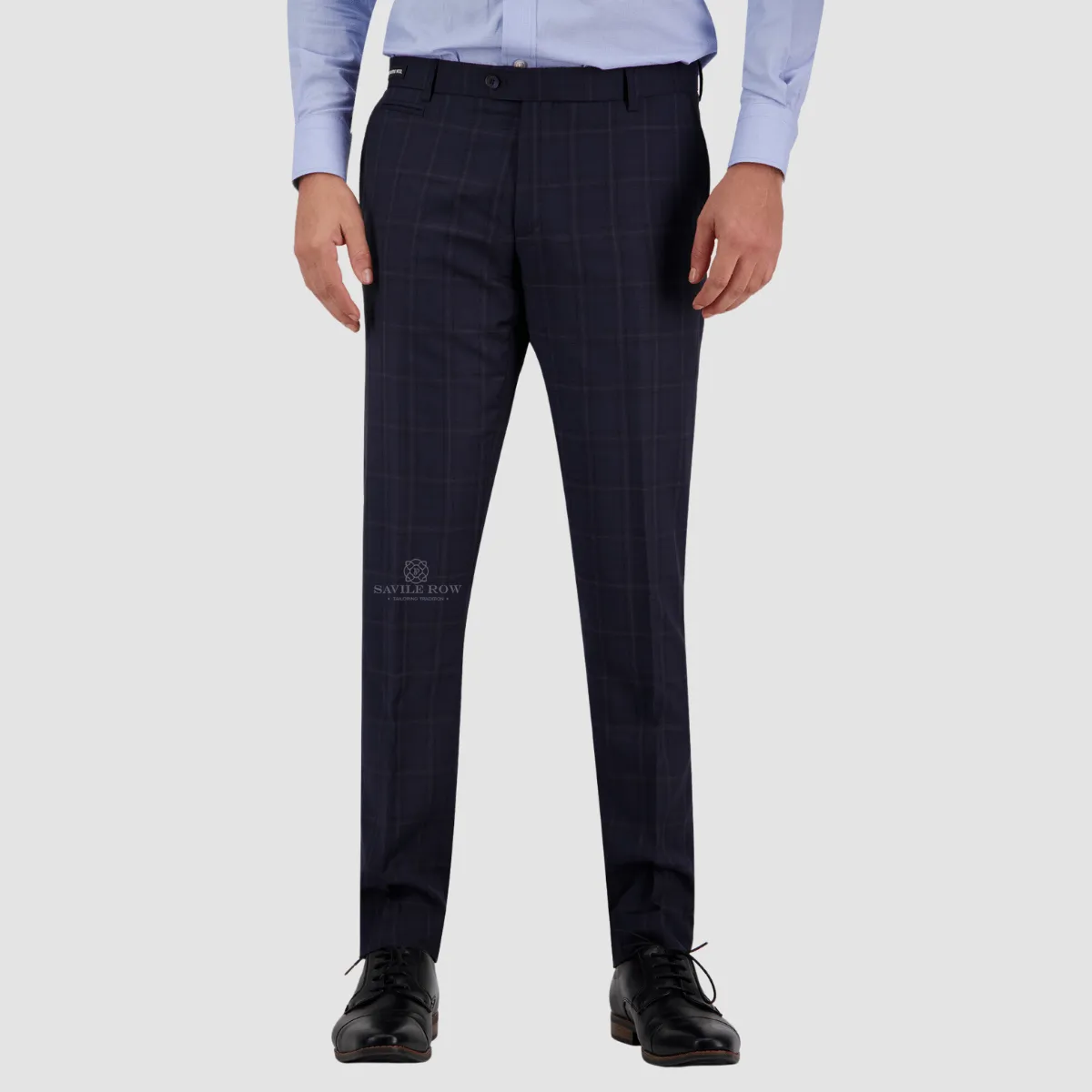 Savile Row Tailored Fit Mens Abram Checked Suit in Midnight Pure Wool