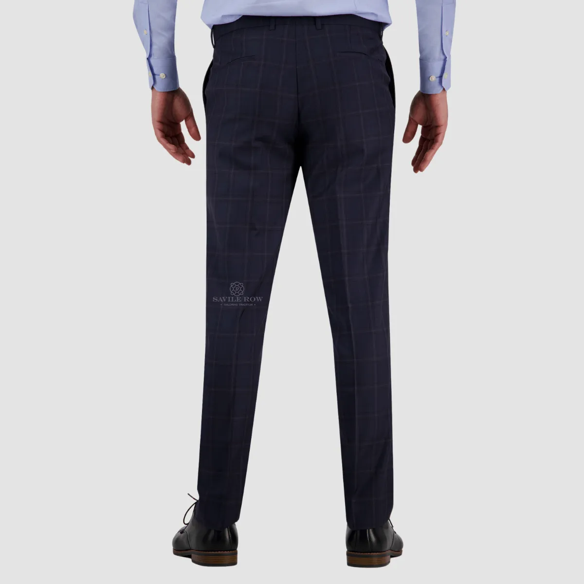 Savile Row Tailored Fit Mens Abram Checked Suit in Midnight Pure Wool