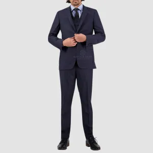 Savile Row Tailored Fit Mens Abram Checked Suit in Midnight Pure Wool