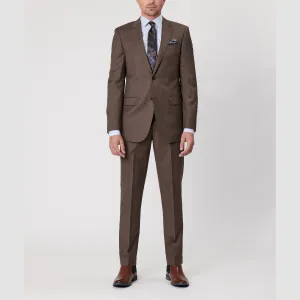 Savile Row Tailored Fit Mens Abram Suit in Latte Brown Pure Wool