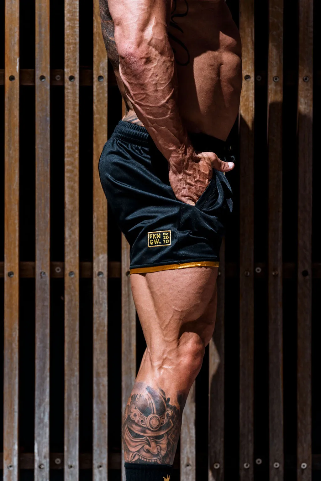 WARRIOR | Men's Gym Quad Fit Shorts | Black & Gold