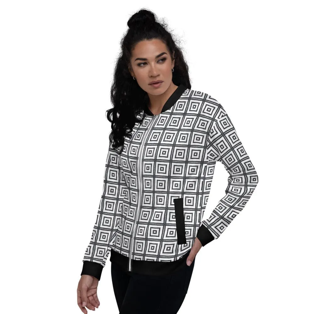 Womens Bomber Jacket / Black and White Argyle Squares