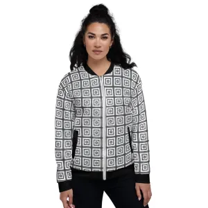 Womens Bomber Jacket / Black and White Argyle Squares