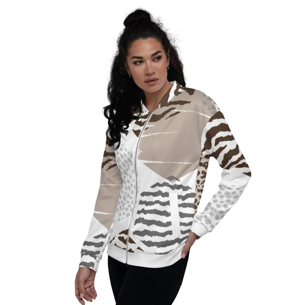 Womens Bomber Jacket White/taupe Geometric