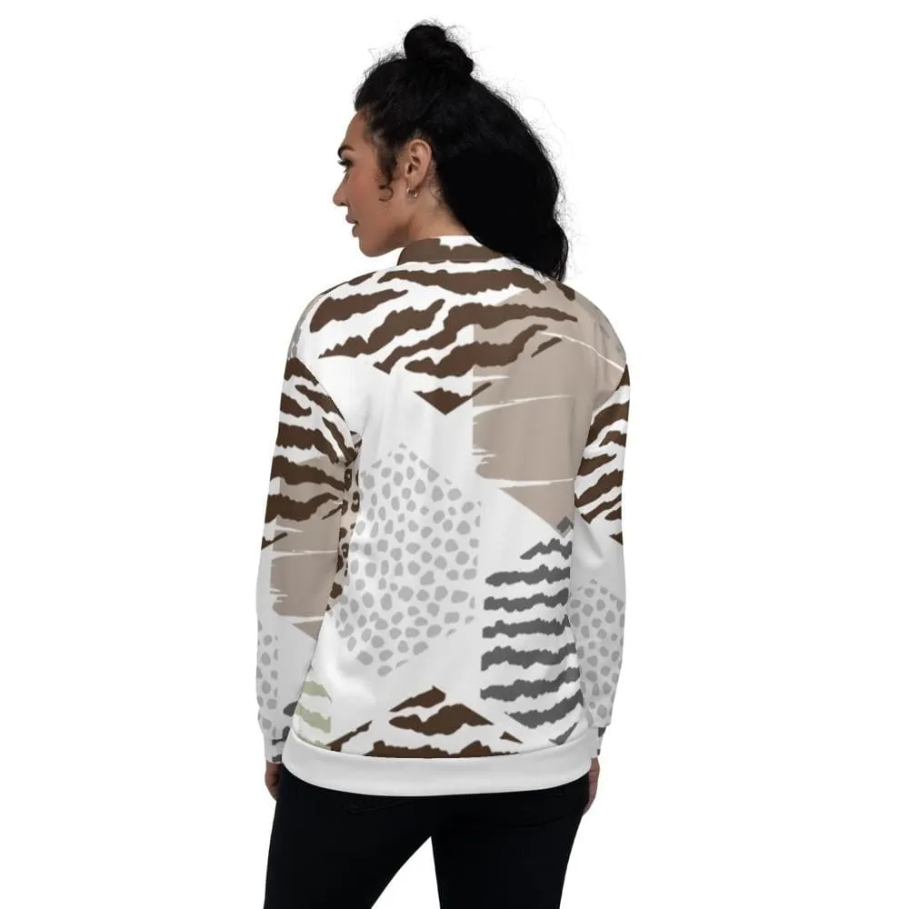 Womens Bomber Jacket White/taupe Geometric