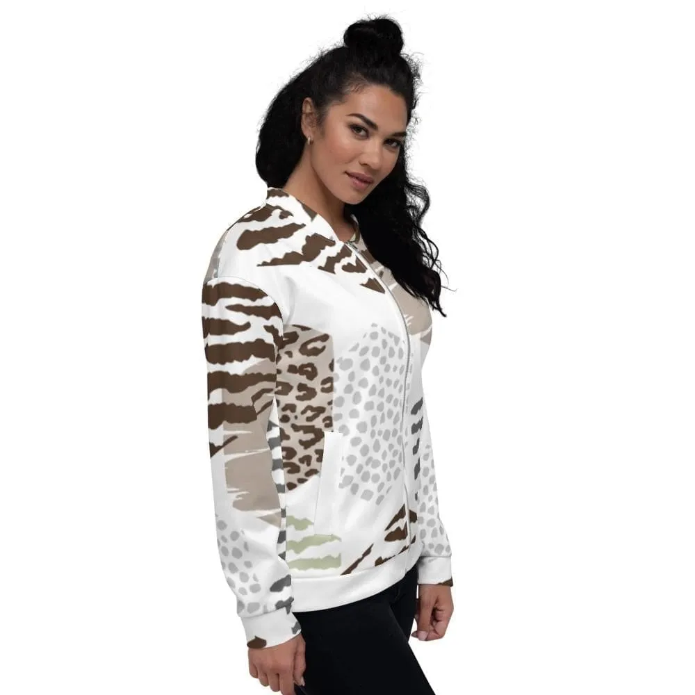 Womens Bomber Jacket White/taupe Geometric