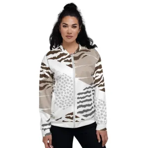 Womens Bomber Jacket White/taupe Geometric
