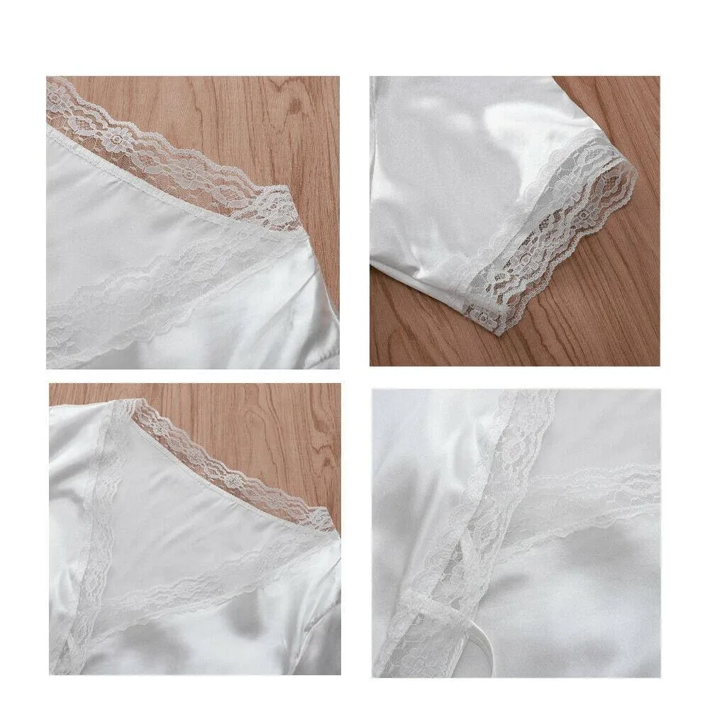 Women's Lace Silk Satin Short Sleeve White Casual Crop Top Shirts
