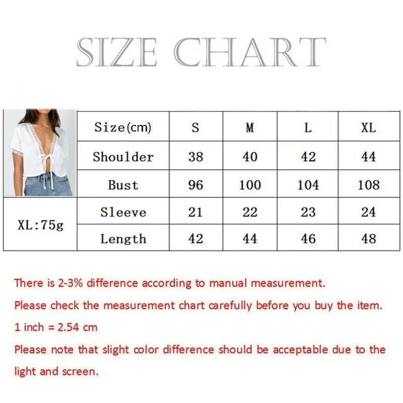 Women's Lace Silk Satin Short Sleeve White Casual Crop Top Shirts