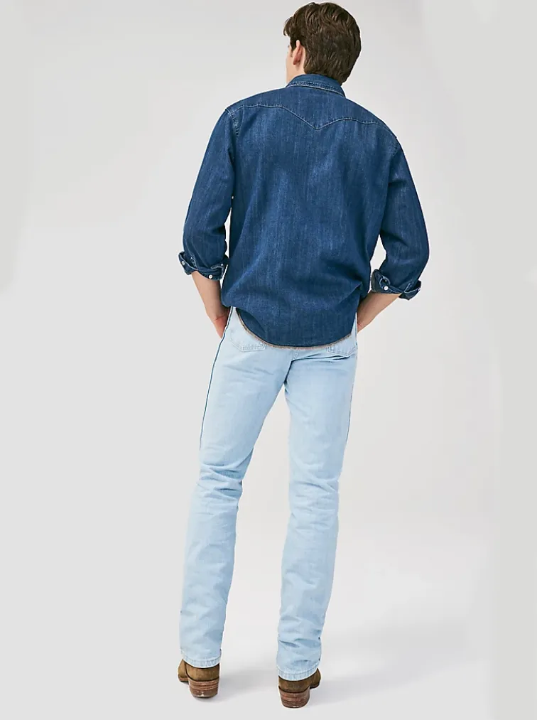 WRANGLER COWBOY CUT LONG SLEEVE WESTERN DENIM SNAP WORK SHIRT IN DARK DENIM STYLE MS1041D