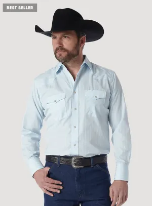 WRANGLER WESTERN LONG SLEEVE WESTERN SNAP DOBBY STRIPE SHIRT IN BLUE STYLE 75222BL