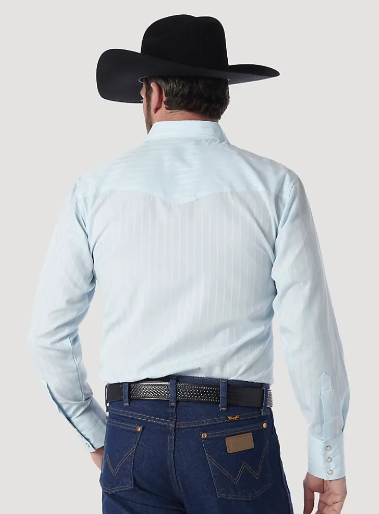 WRANGLER WESTERN LONG SLEEVE WESTERN SNAP DOBBY STRIPE SHIRT IN BLUE STYLE 75222BL